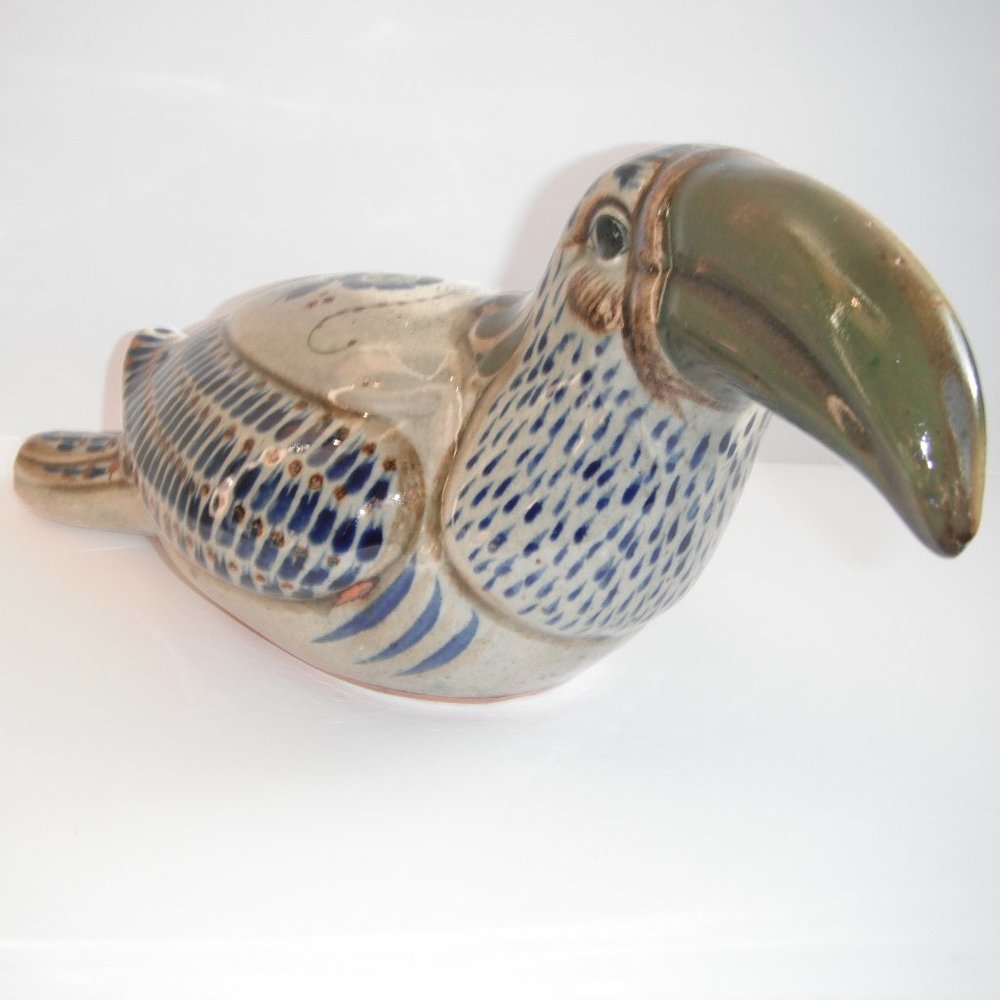 Vintage Mexican Pottery Large Folk Art Hand Painted Bird Figurine Home Decor